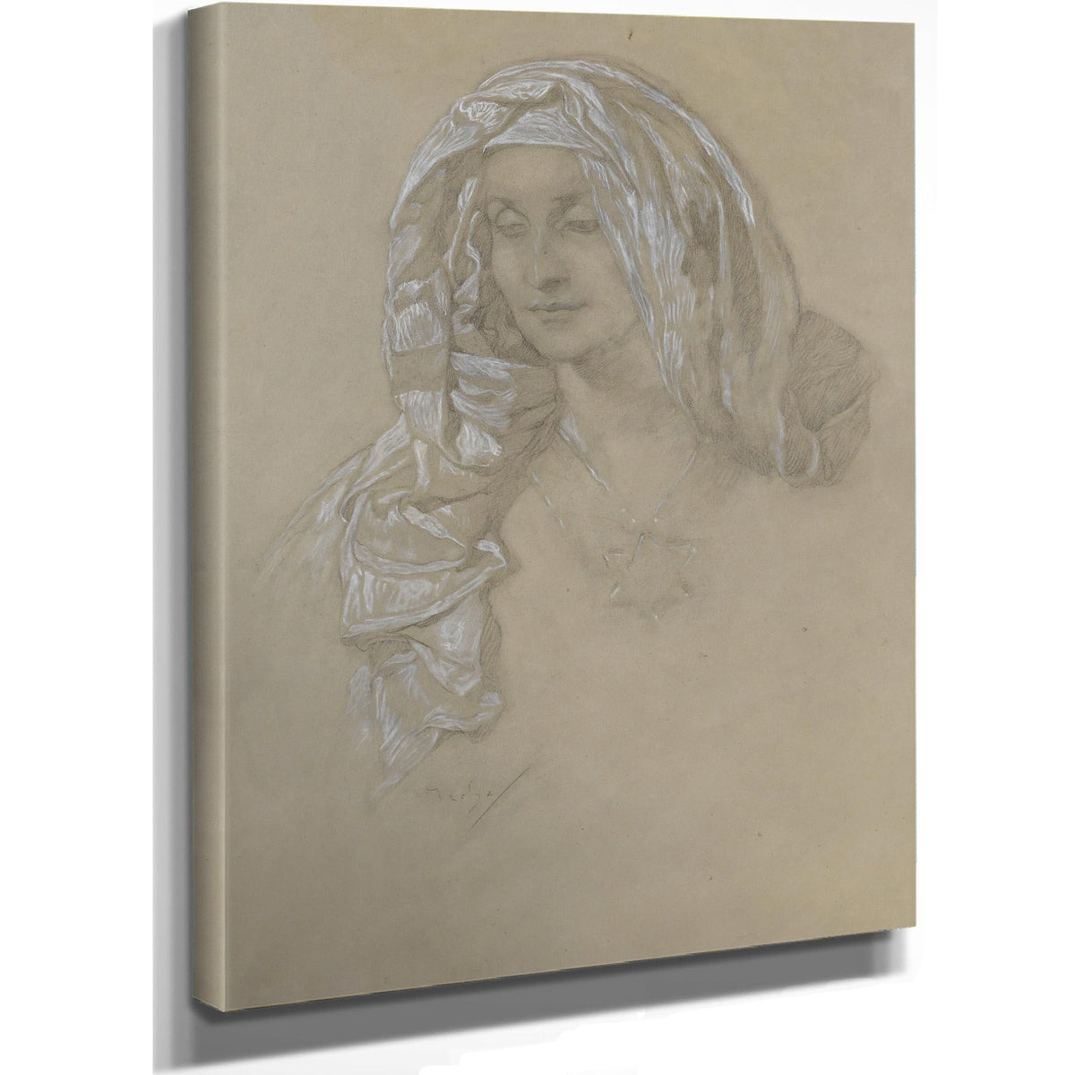 Woman Headscarf Star Medallion By Alphonse Mucha