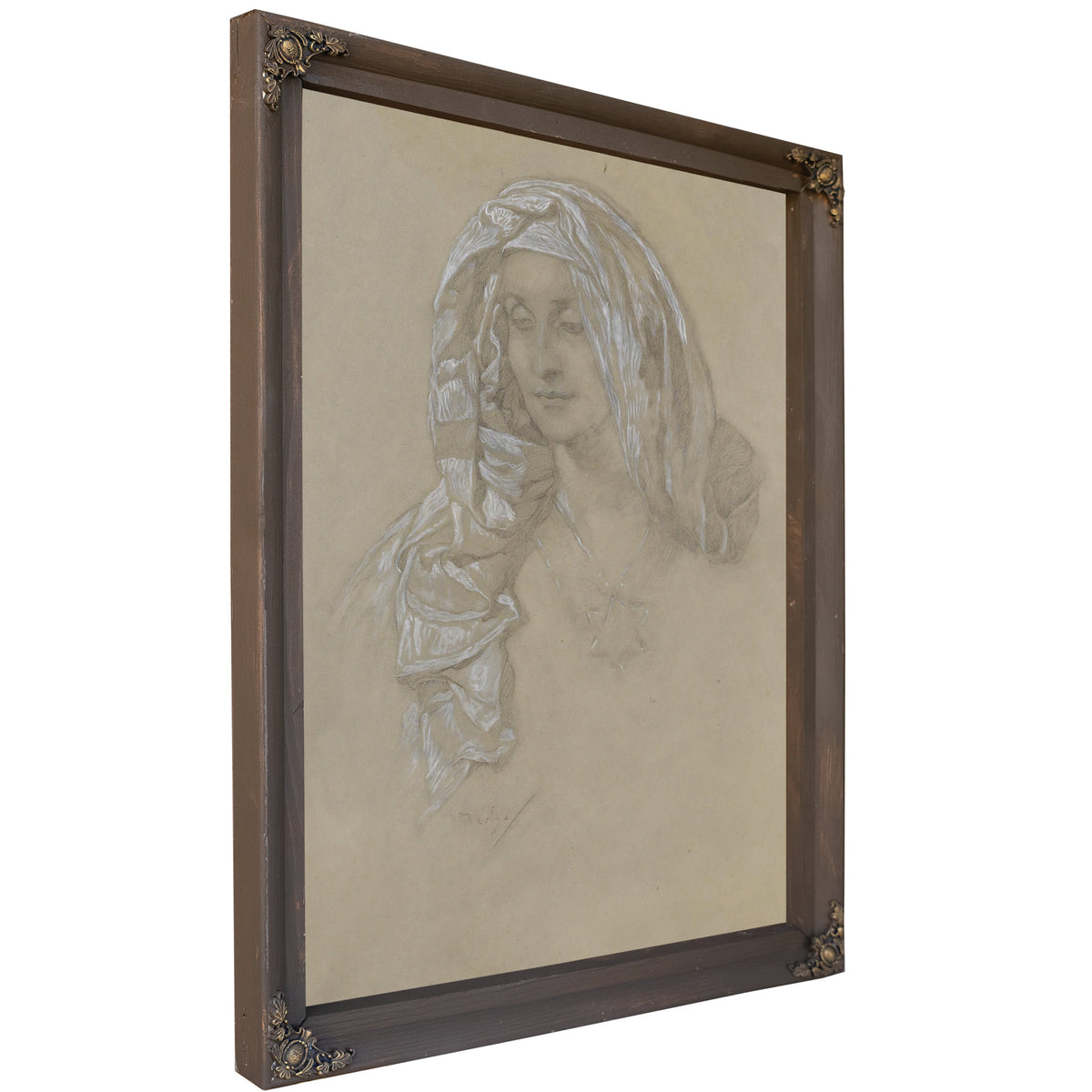 Woman Headscarf Star Medallion By Alphonse Mucha