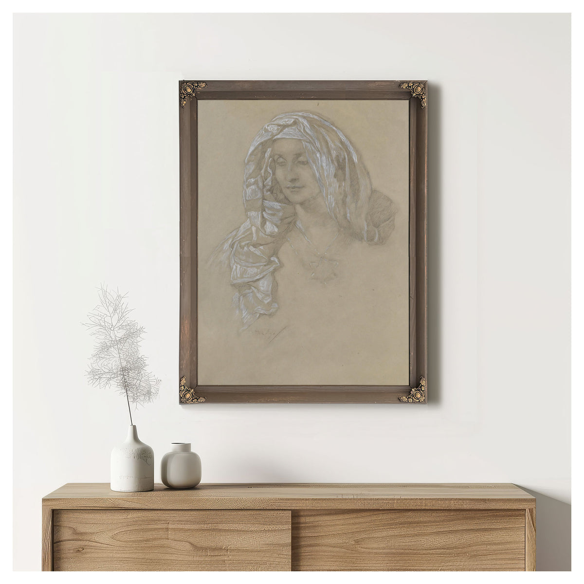 Woman Headscarf Star Medallion By Alphonse Mucha