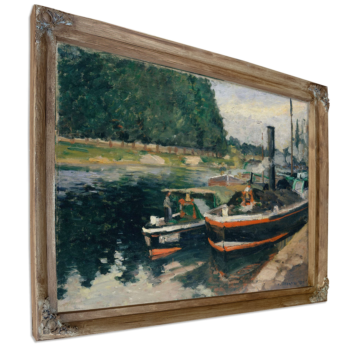 Barges At Pontoise by Camille Pissarro