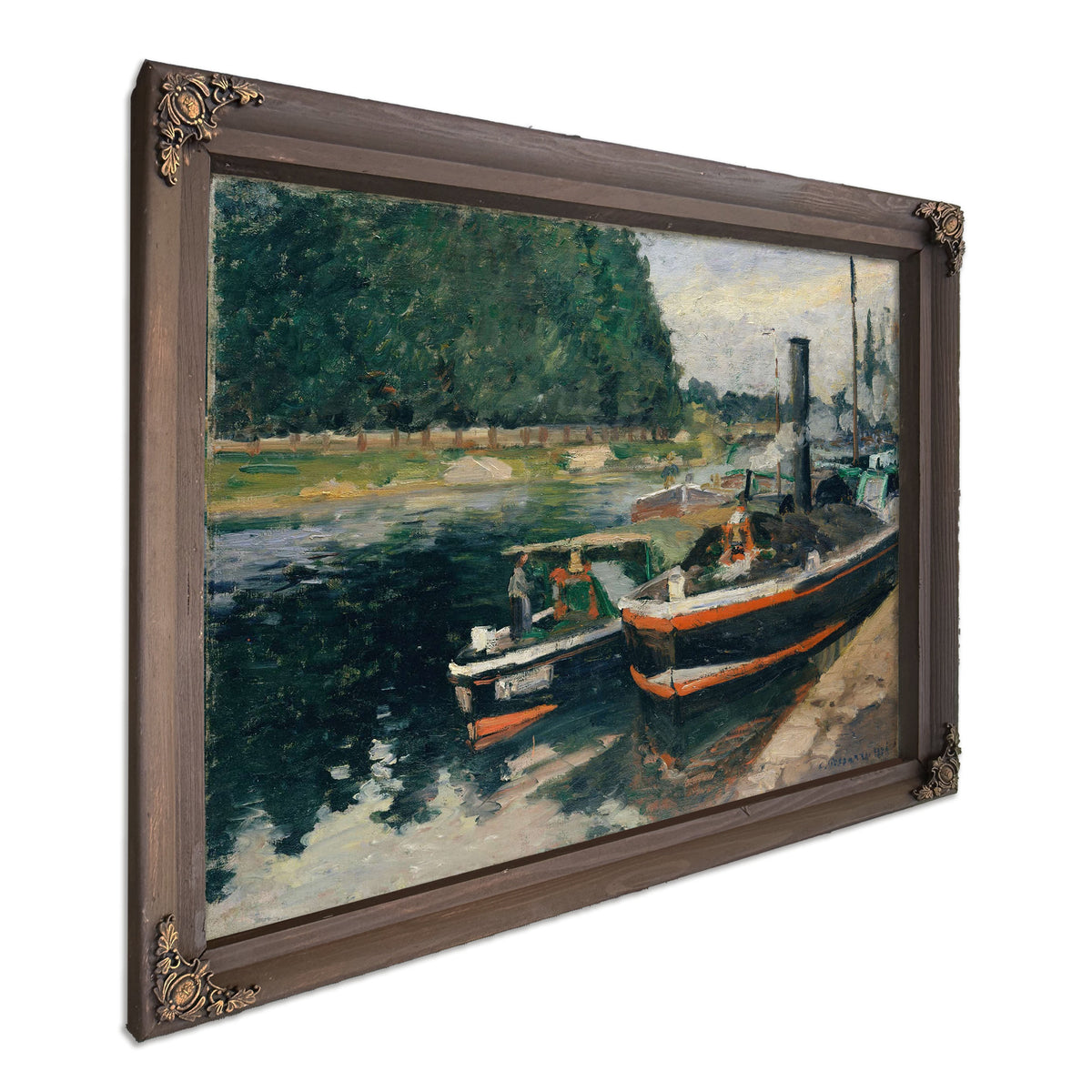 Barges At Pontoise by Camille Pissarro