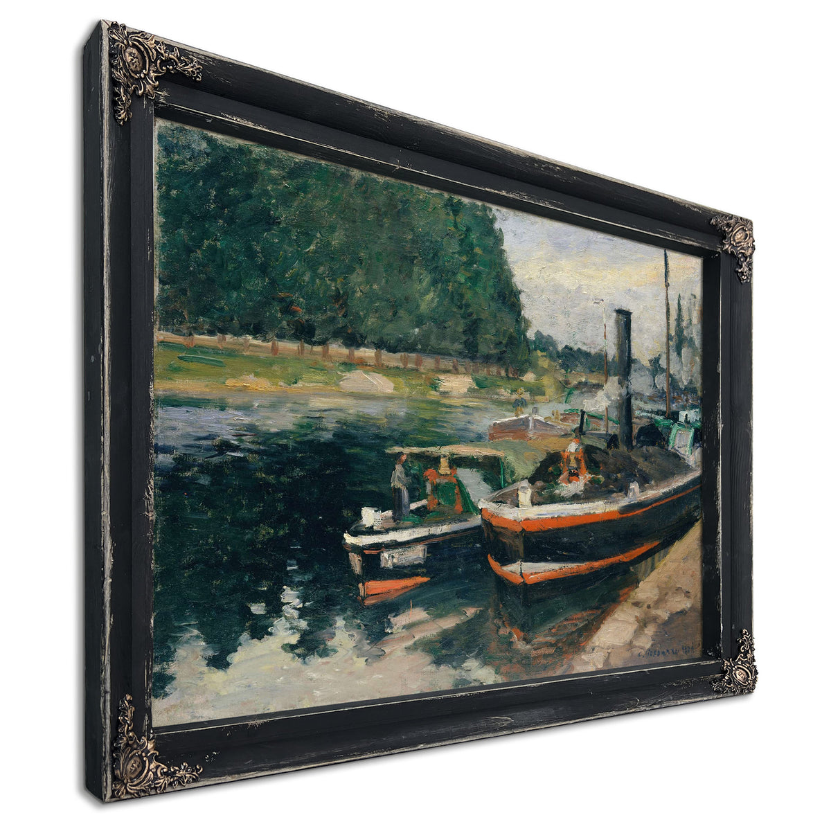 Barges At Pontoise by Camille Pissarro