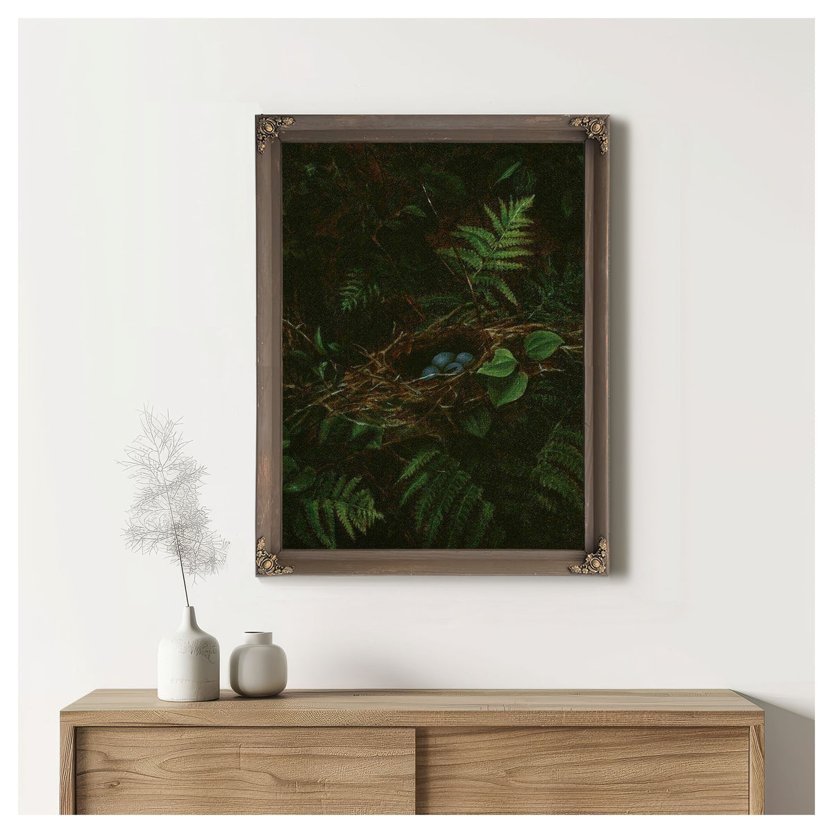 Bird's Nest And Ferns By Fidelia Bridges