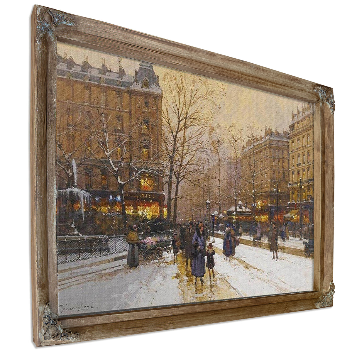 Boulevard Parisien Sous La Neige By Eugene Galien Laloue