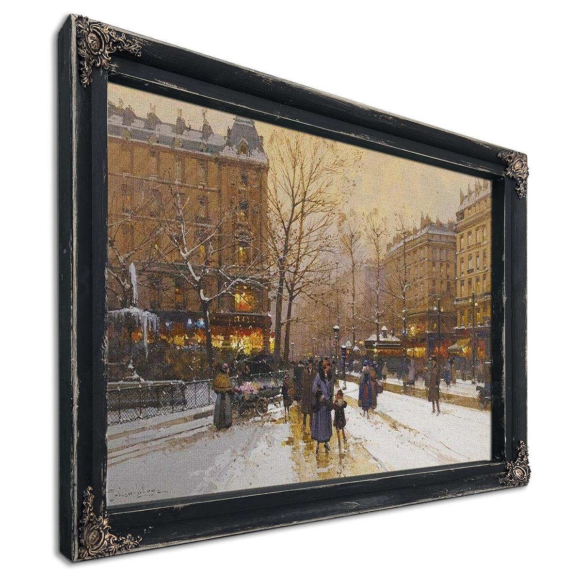 Boulevard Parisien Sous La Neige By Eugene Galien Laloue