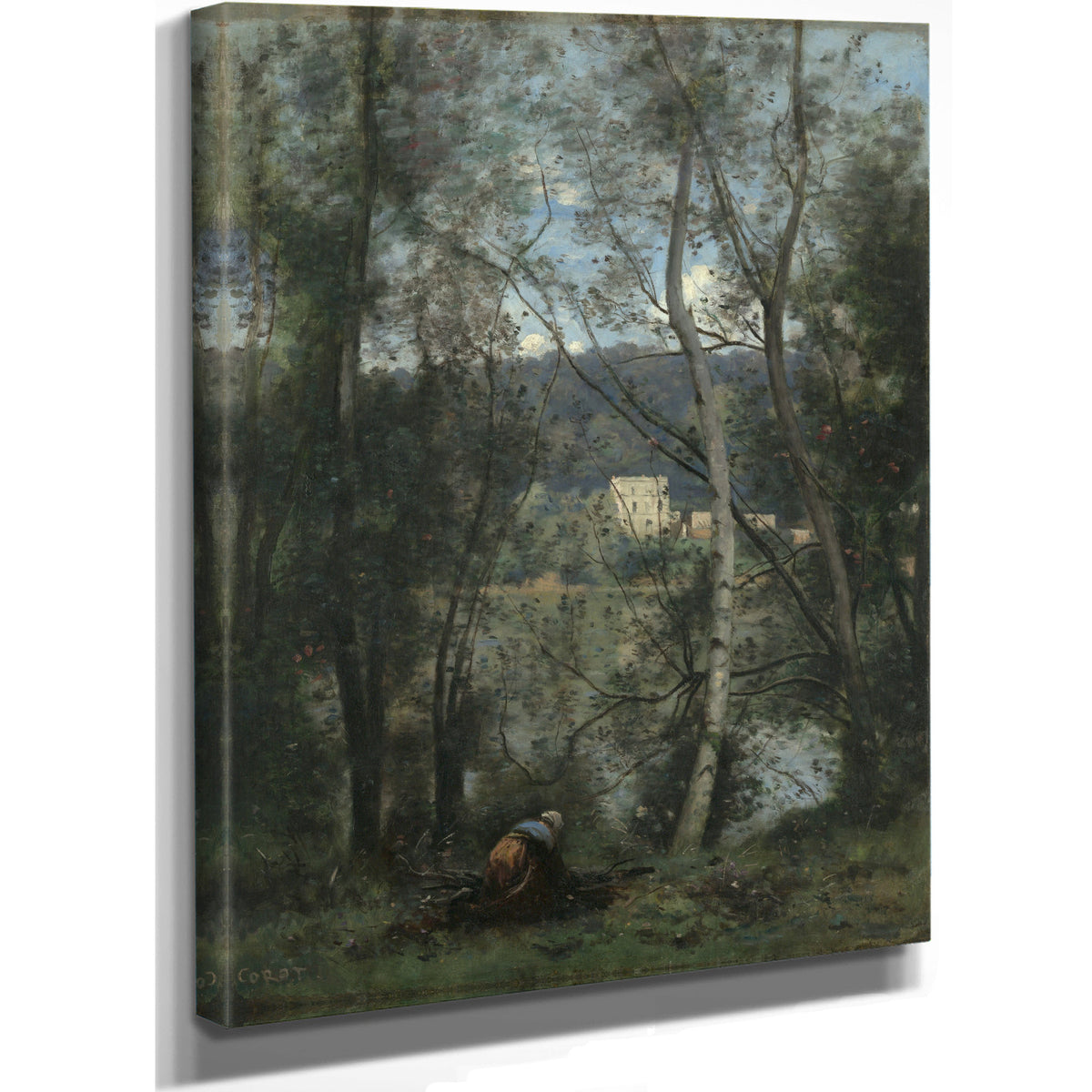 A Woman Gathering Faggots Ville Davray By Camille Corot
