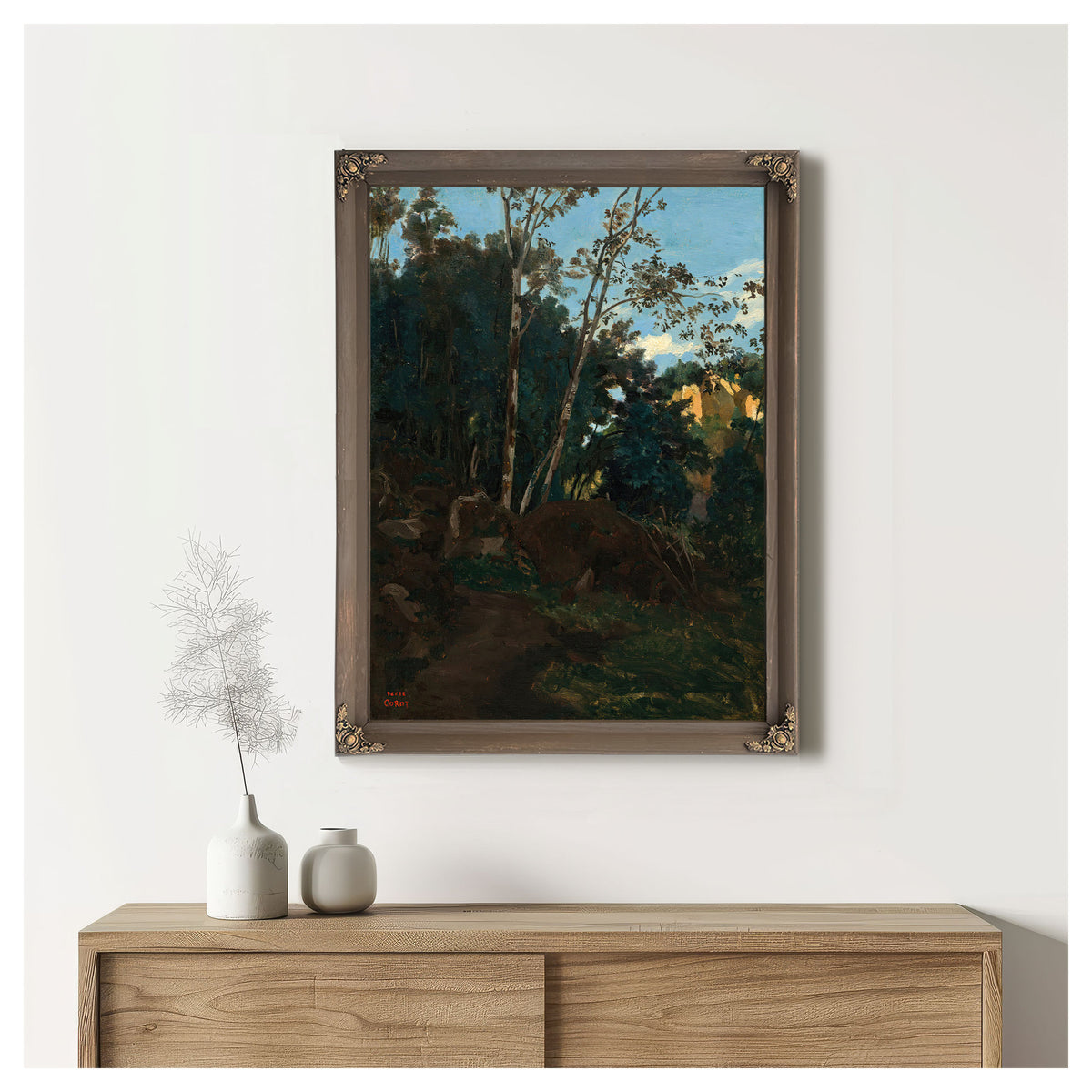 Bosquet Darbres Parmi Les Rochers By Camille Corot