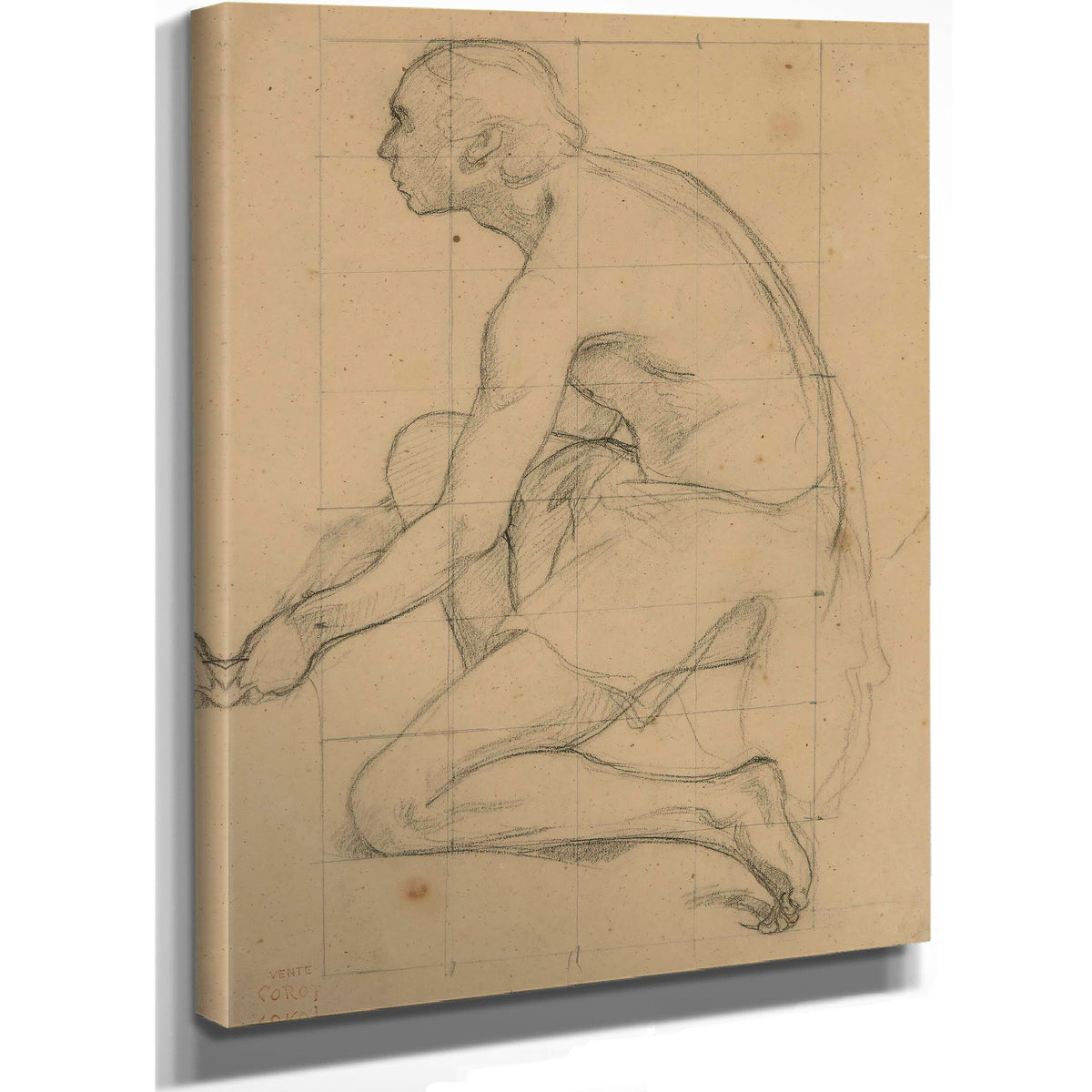 Etude Dhomme Agenouille By Camille Corot