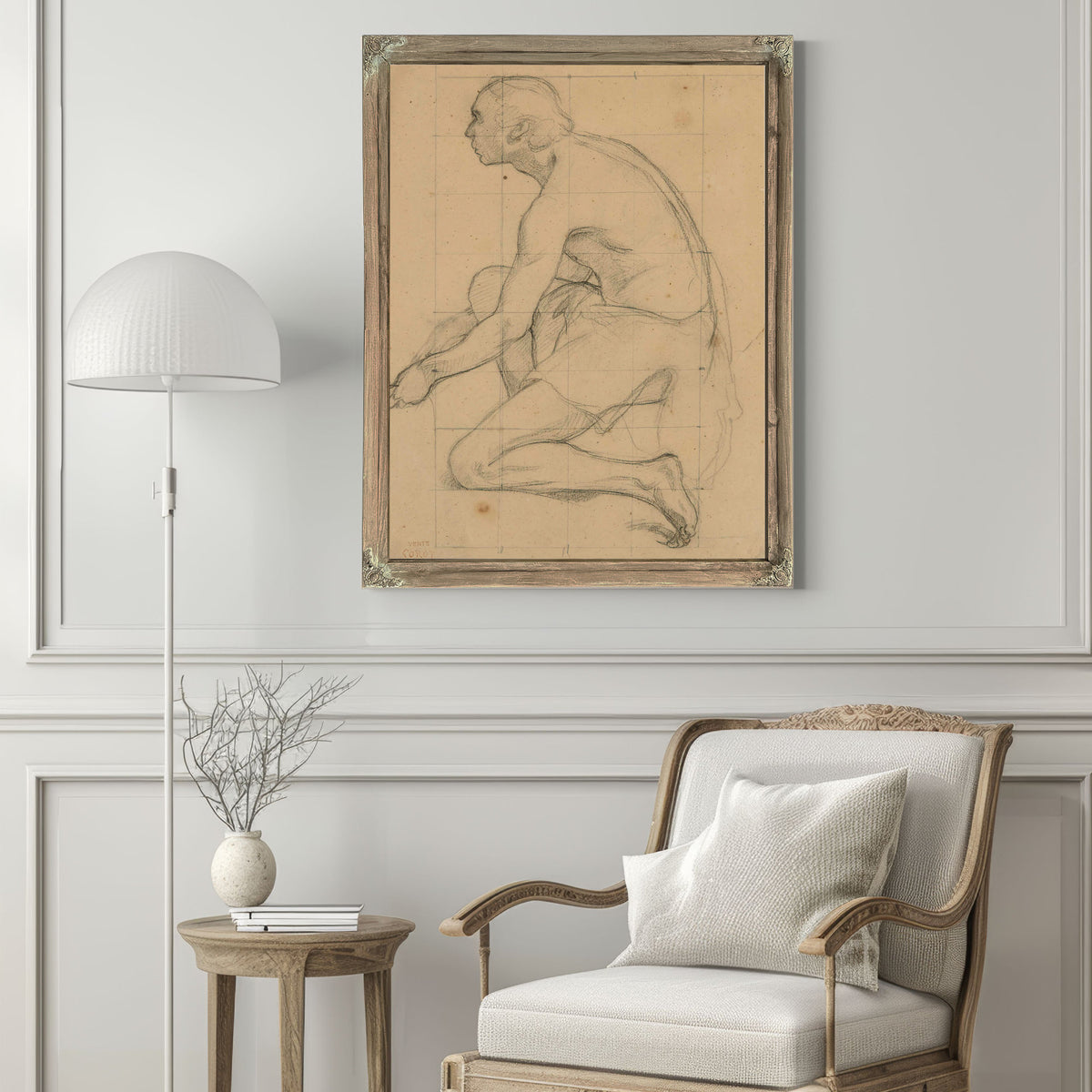 Etude Dhomme Agenouille By Camille Corot
