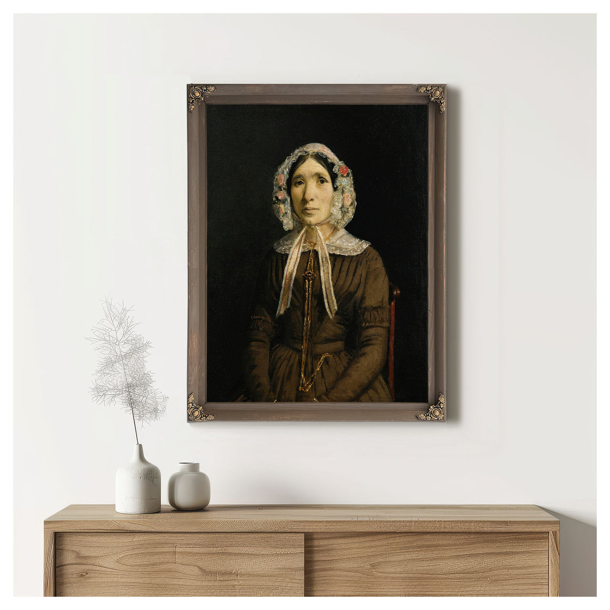 Femme Au Bonnet de Dentelle By Camille Corot