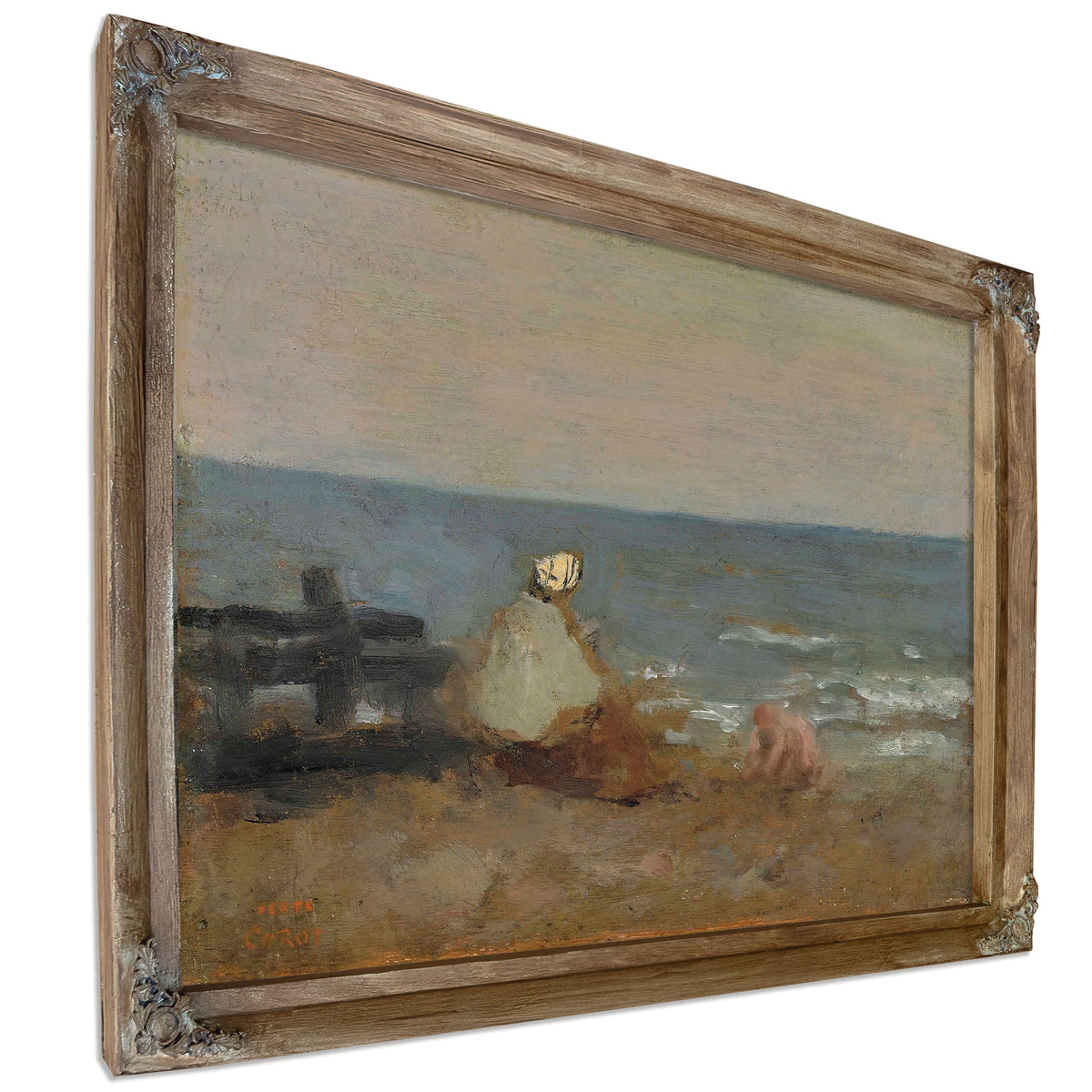Femme et Enfant Au Bord de la Mer By Camille Corot