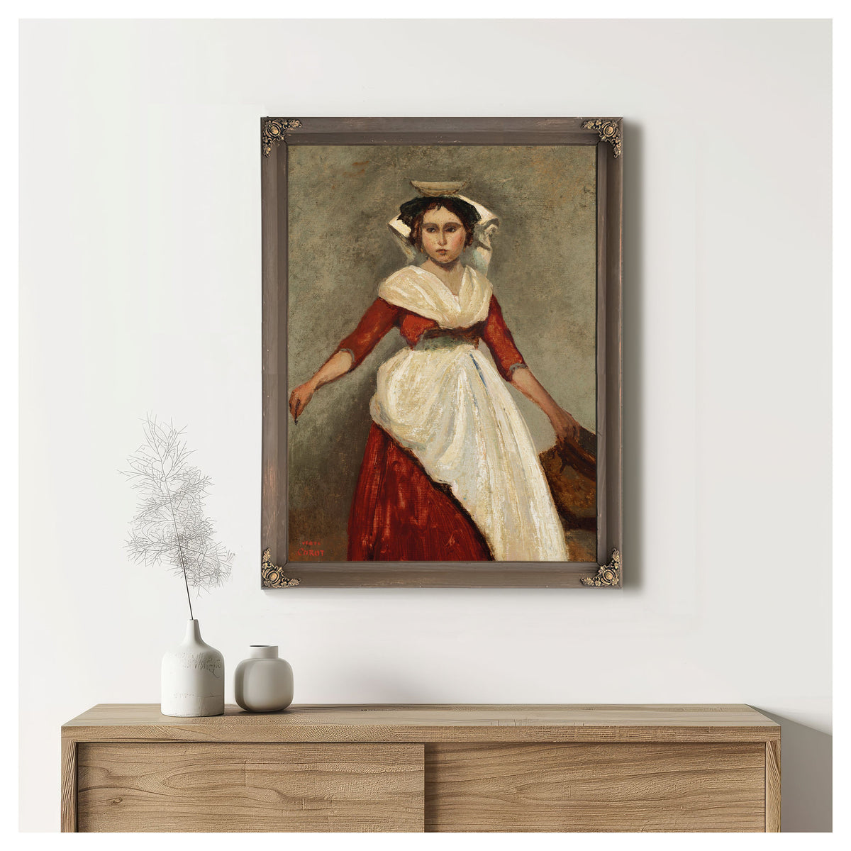 Italienne Debout Tenant Une Cruche By Camille Corot