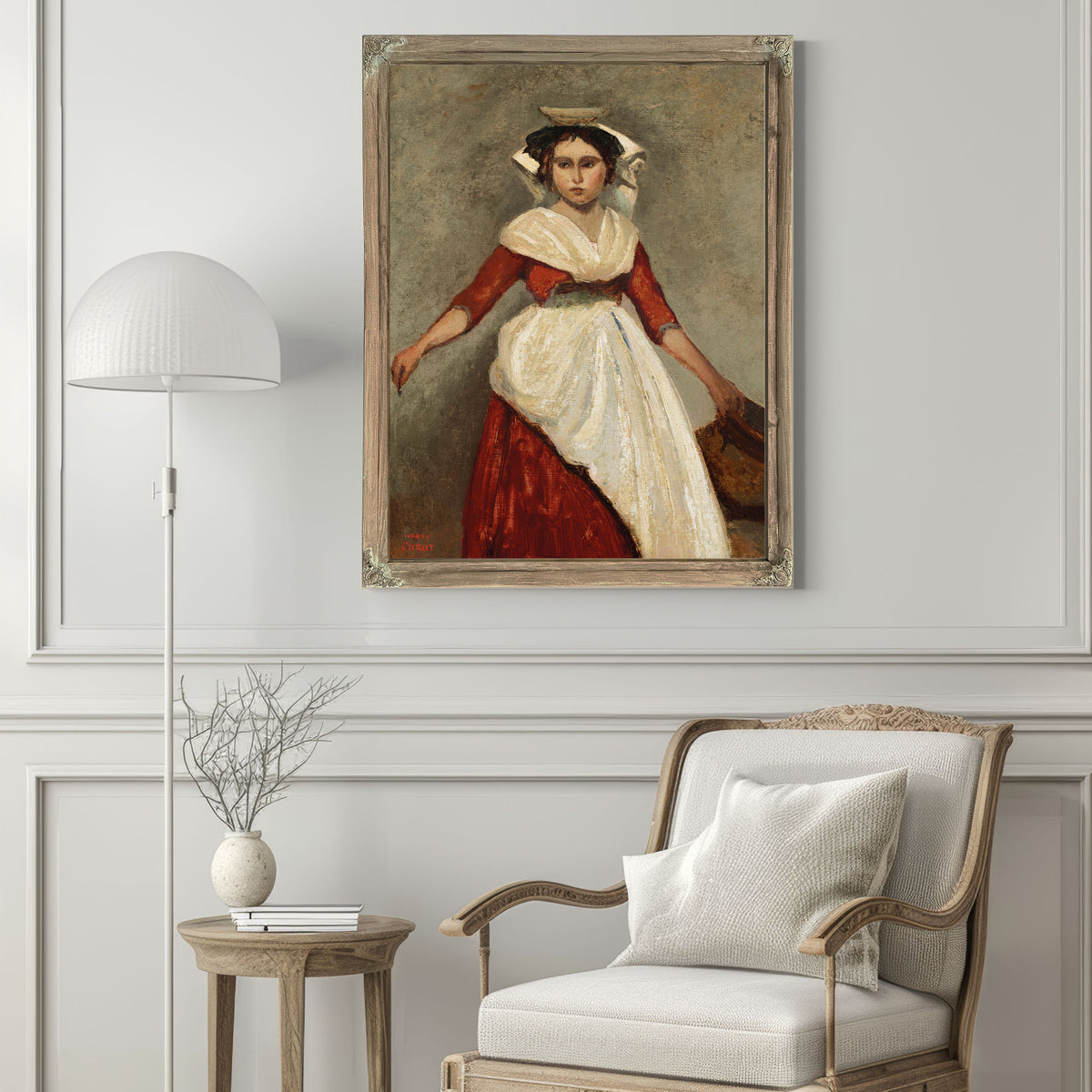Italienne Debout Tenant Une Cruche By Camille Corot