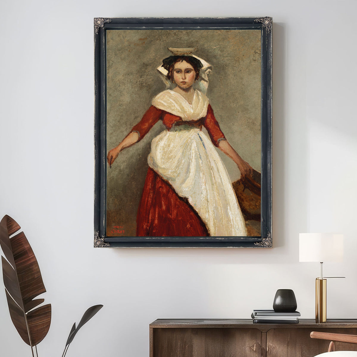 Italienne Debout Tenant Une Cruche By Camille Corot
