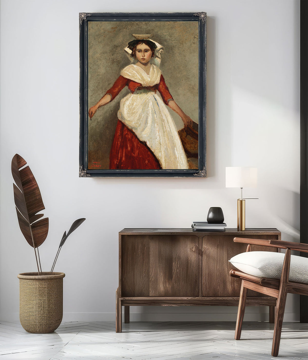 Italienne Debout Tenant Une Cruche By Camille Corot