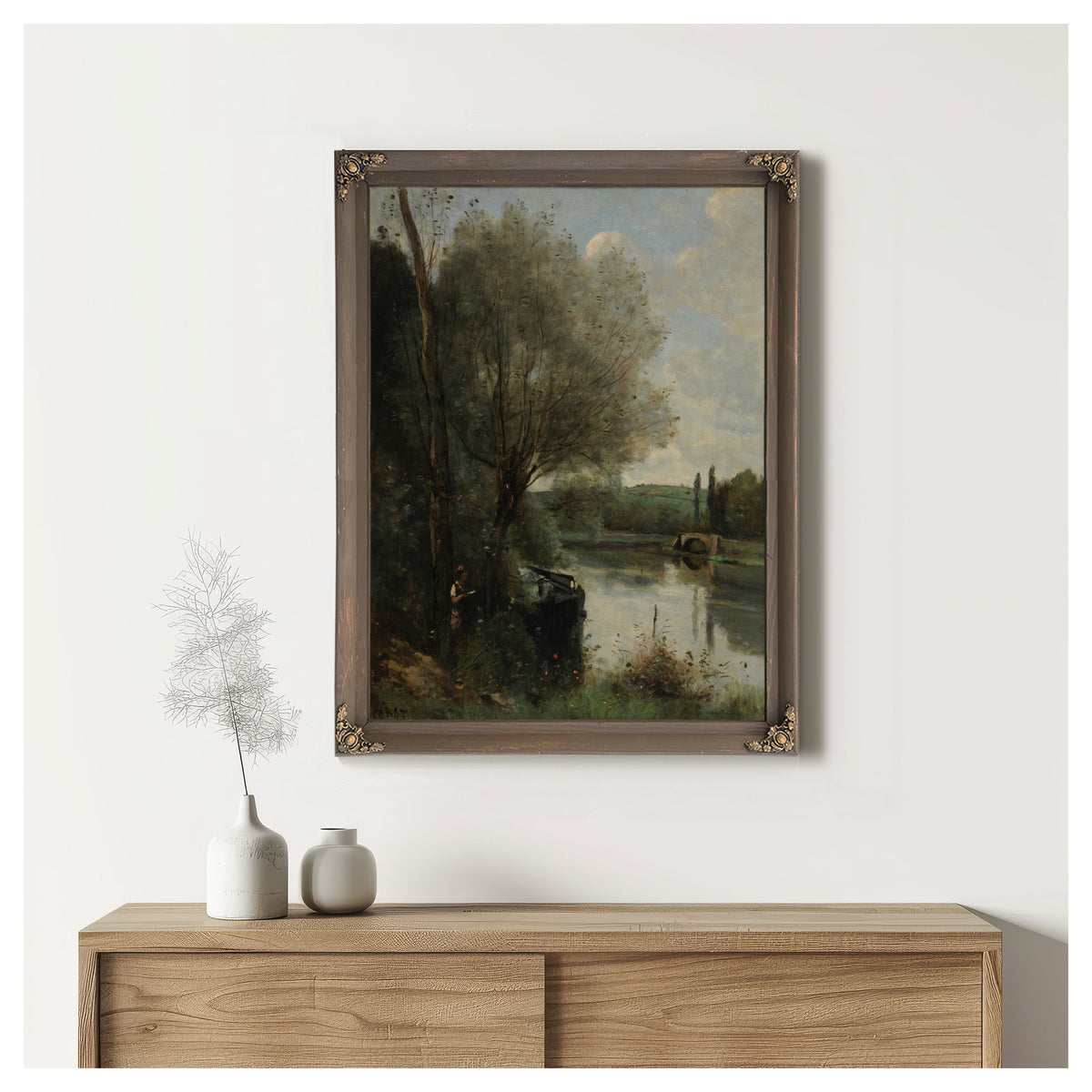 La Liseuse Sur la Rive Boisee By Camille Corot
