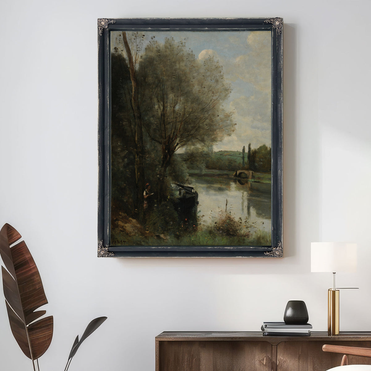 La Liseuse Sur la Rive Boisee By Camille Corot