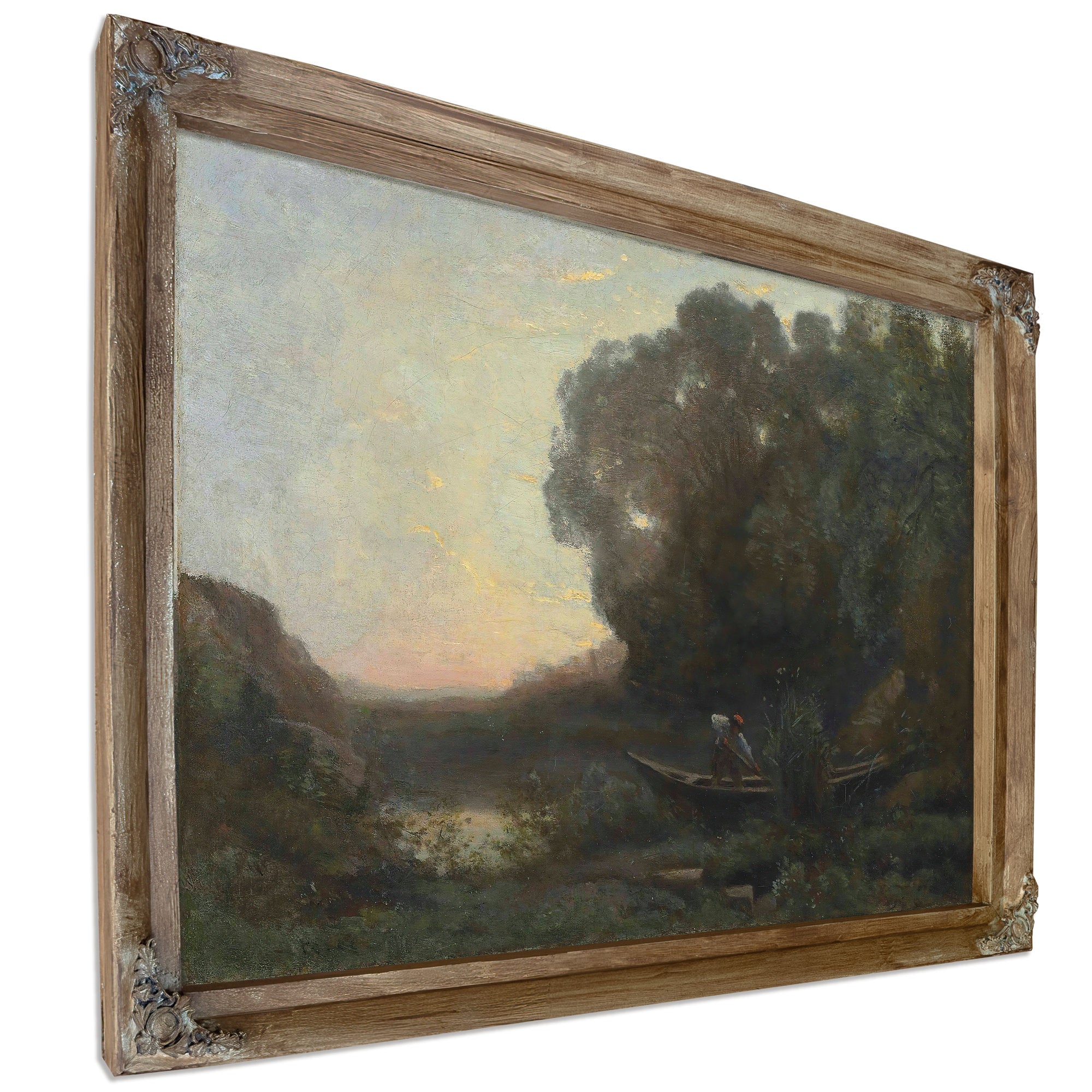 Le Batelier la Rive Soleil Couchant By Camille Corot