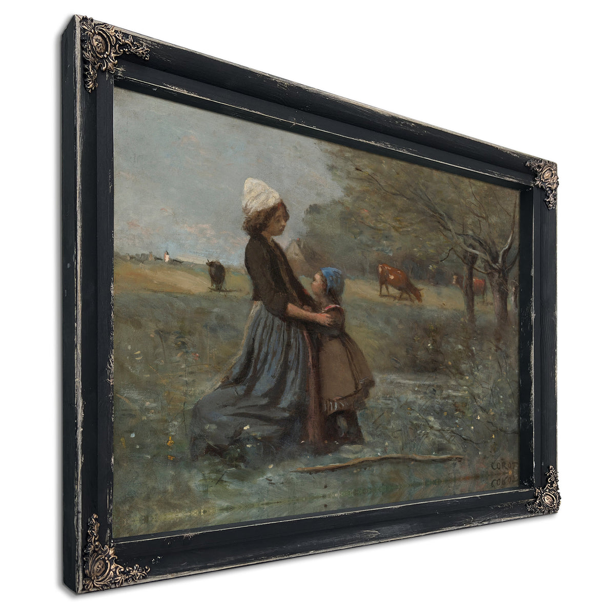 Les Deux Surs Dans la Prairie By Camille Corot
