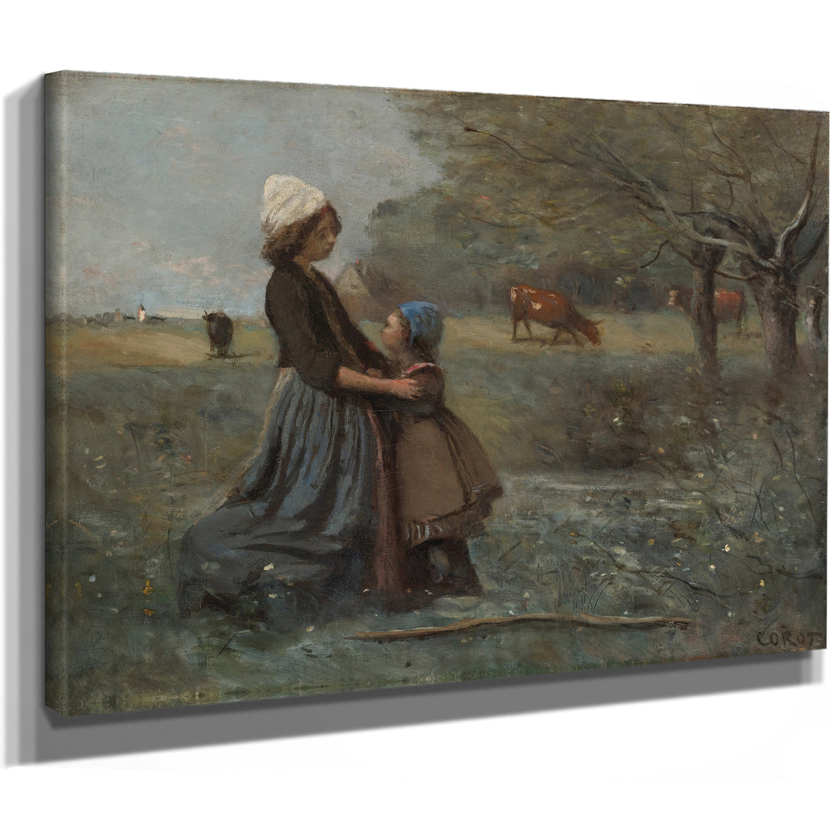 Les Deux Surs Dans la Prairie By Camille Corot