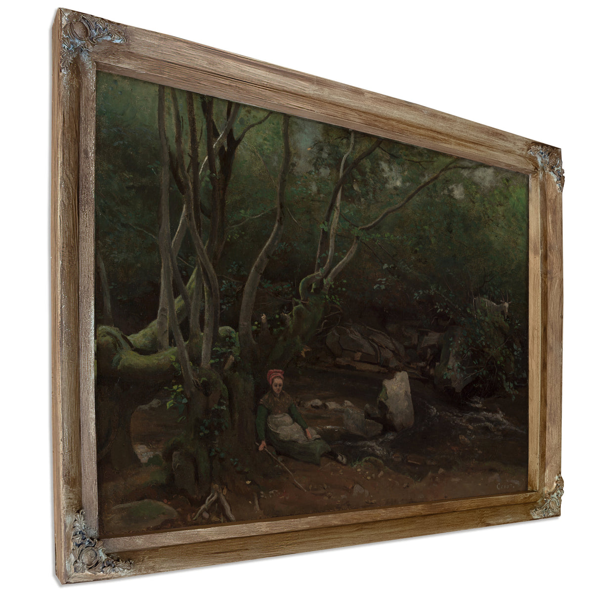 Lormes Goat Girl Sitting Beside Stream By Camille Corot