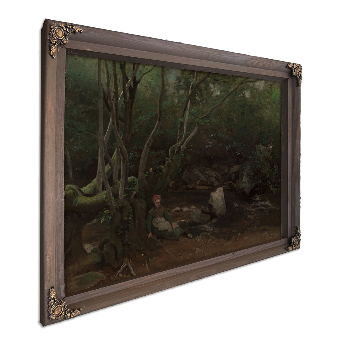 Lormes Goat Girl Sitting Beside Stream By Camille Corot