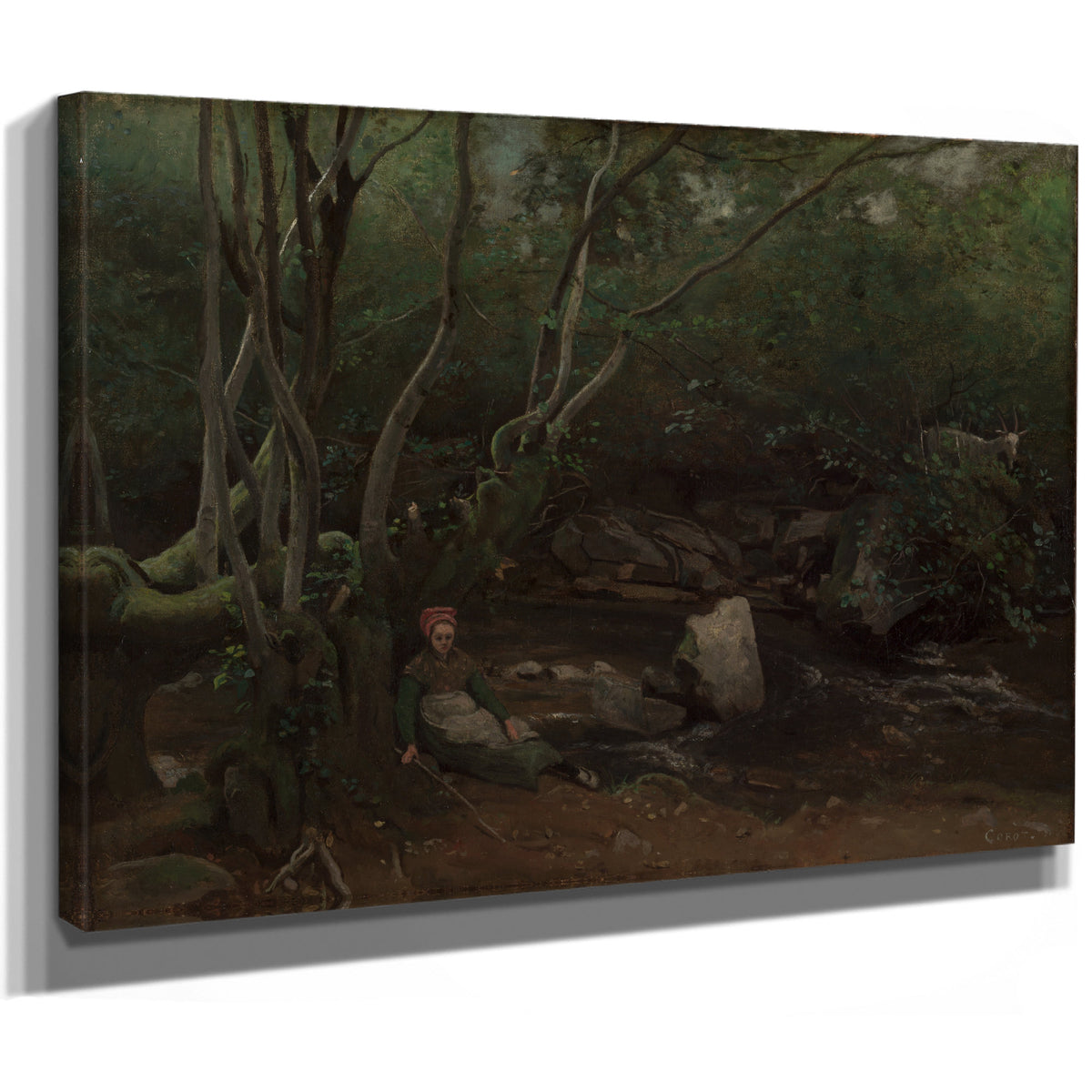 Lormes Goat Girl Sitting Beside Stream By Camille Corot