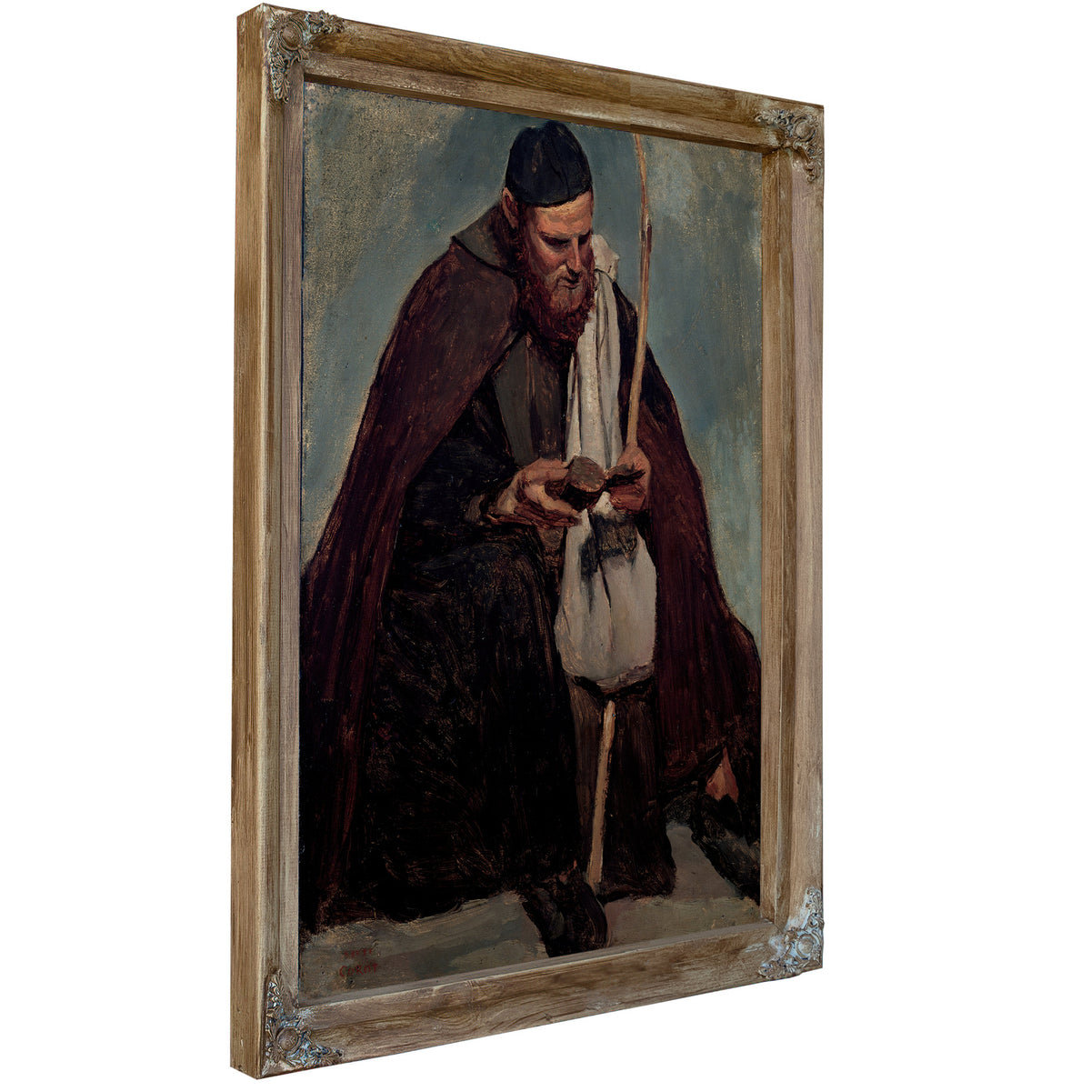 Moine Italien Assis Lisant Seated By Camille Corot