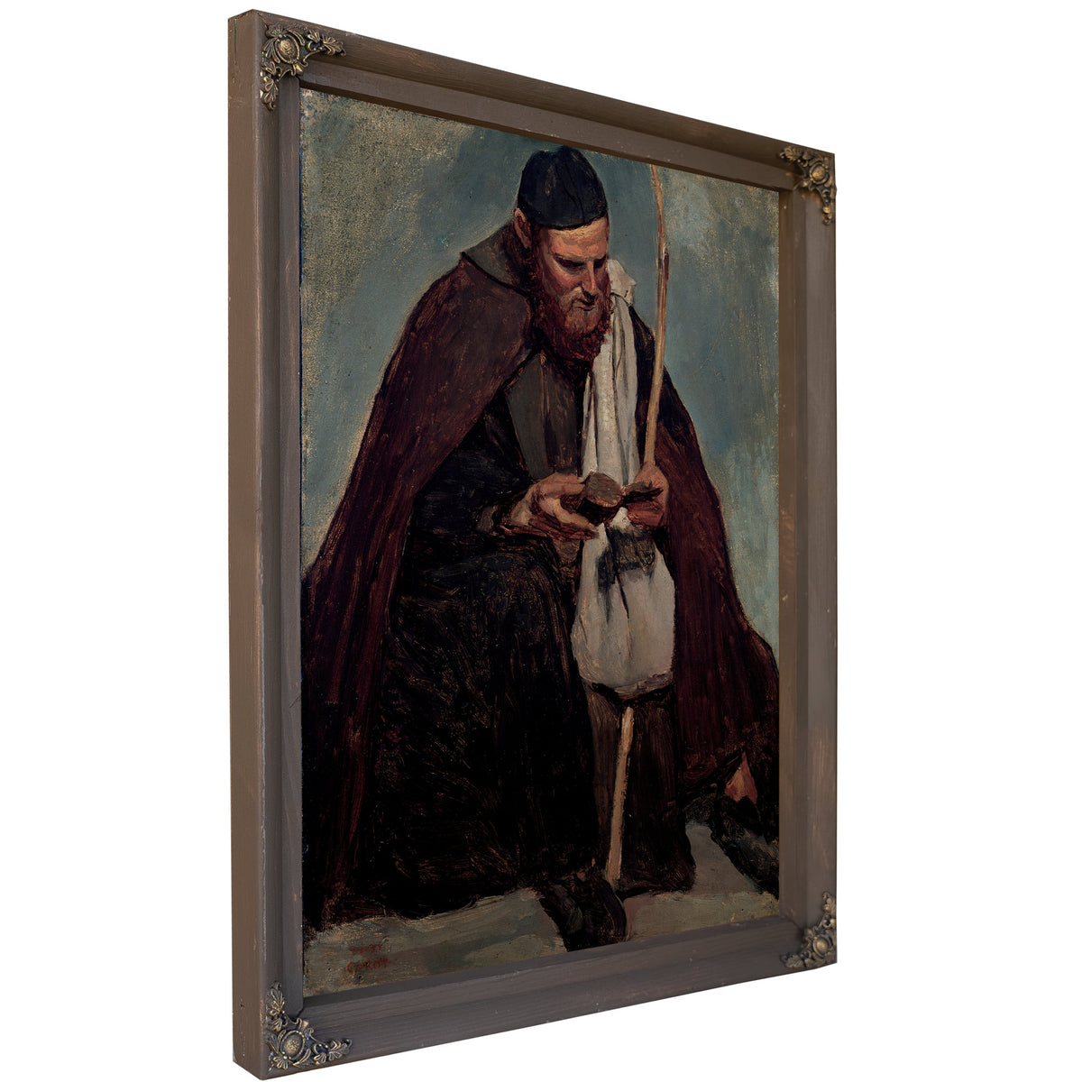 Moine Italien Assis Lisant Seated By Camille Corot