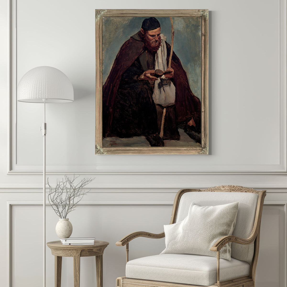 Moine Italien Assis Lisant Seated By Camille Corot