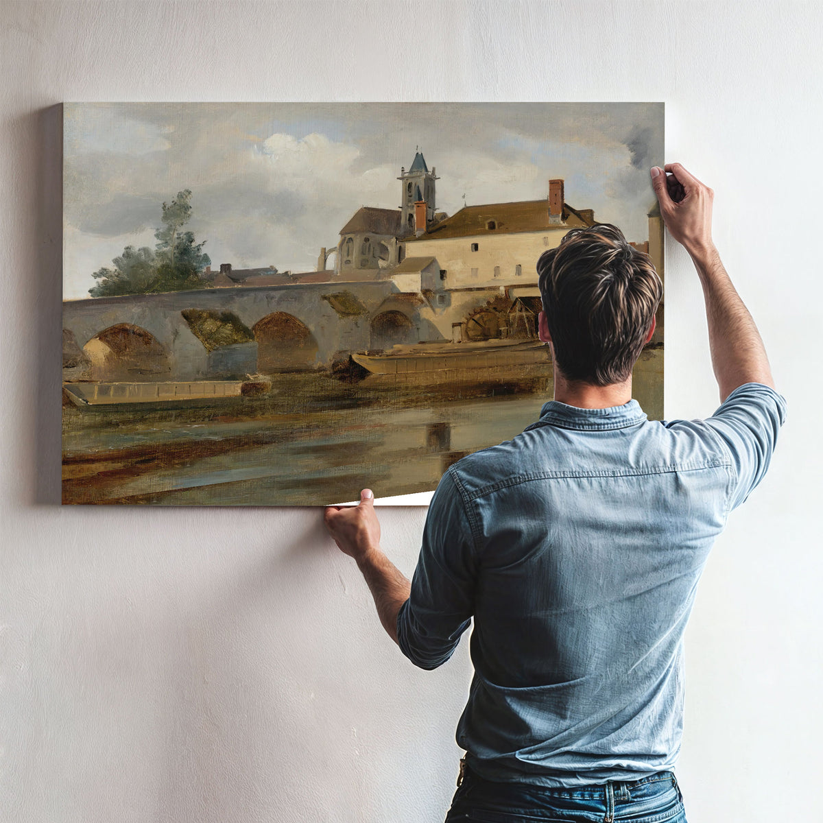 Moret Sur Loing le Pont et Leglise By Camille Corot