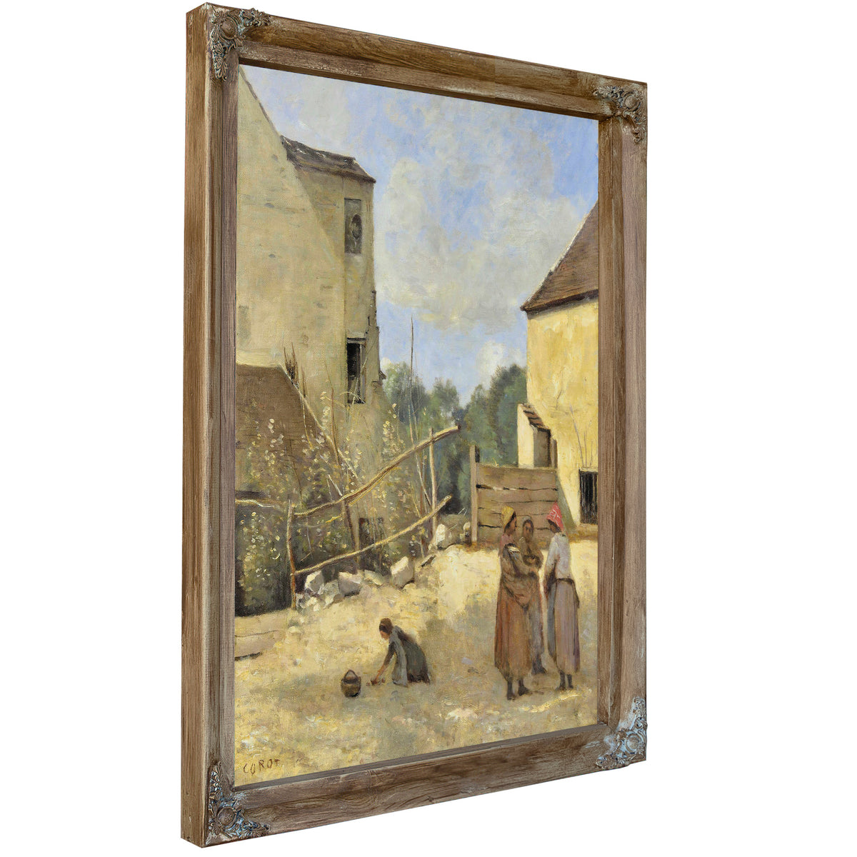 Trois Paysannes Causant Dans Une Cour By Camille Corot