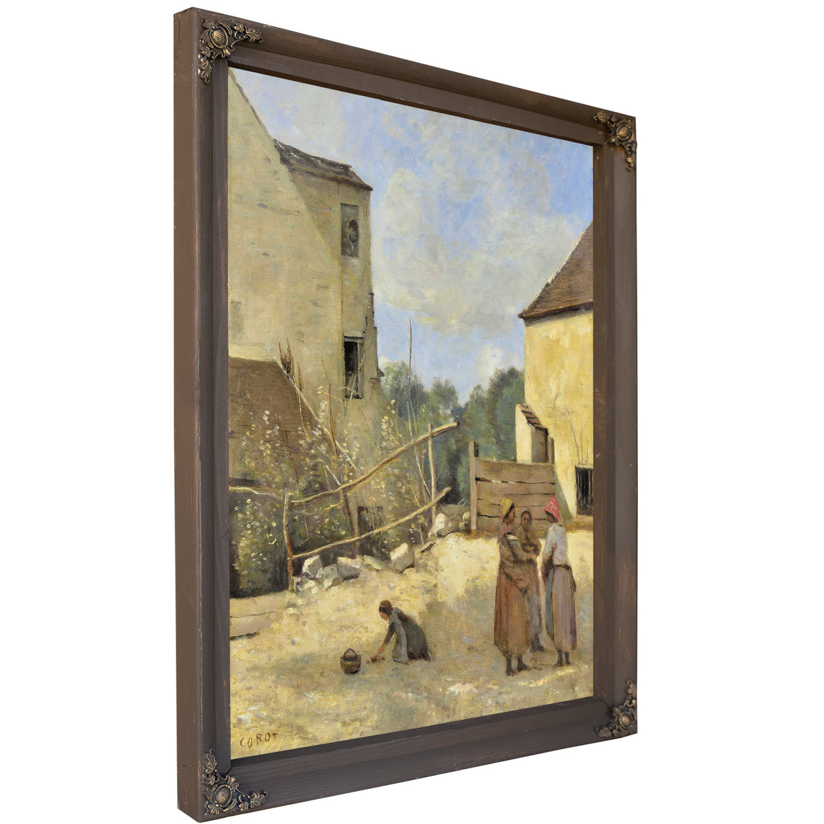 Trois Paysannes Causant Dans Une Cour By Camille Corot