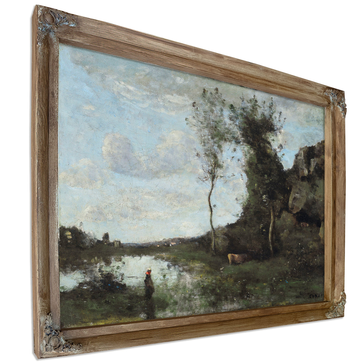 Une Paysanne et Sa Vache la Mare En By Camille Corot