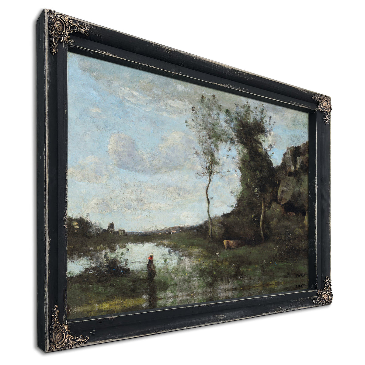 Une Paysanne et Sa Vache la Mare En By Camille Corot