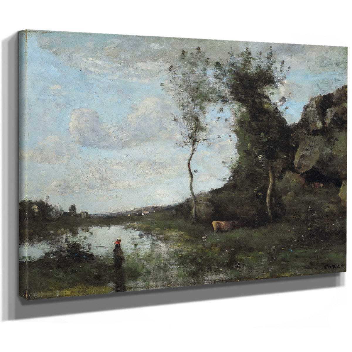 Une Paysanne et Sa Vache la Mare En By Camille Corot