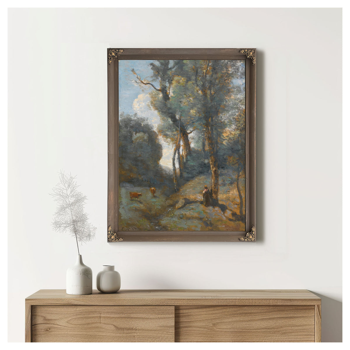 Vachere Sur Un Coteau Boisee By Camille Corot