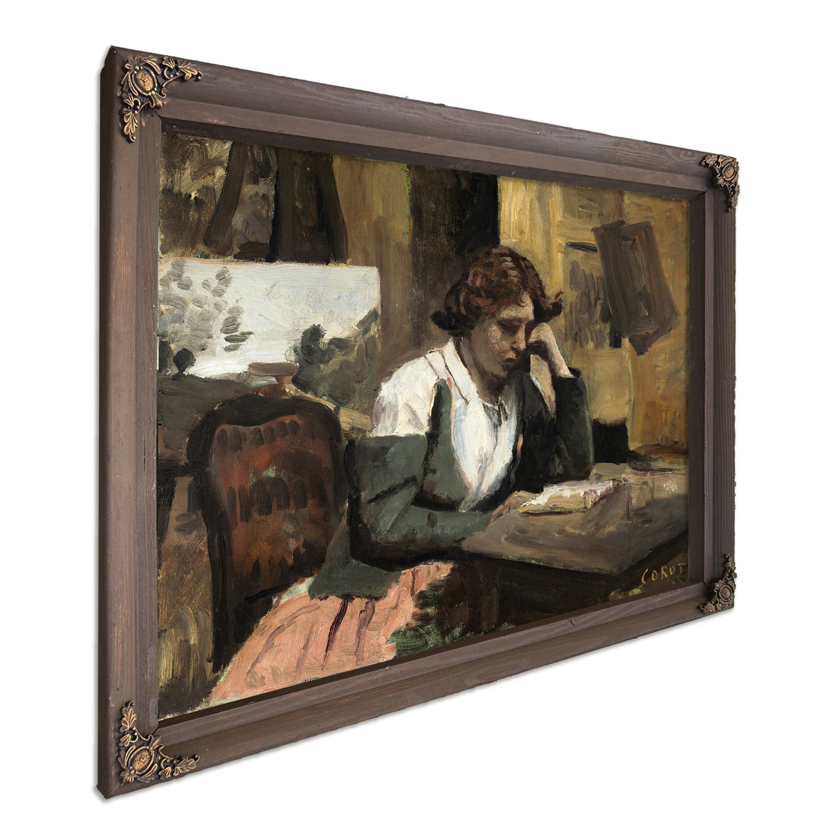 Woman Reading the Studio By Camille Corot
