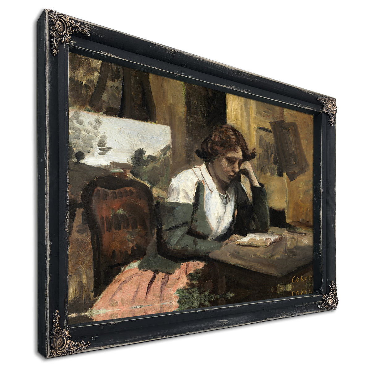 Woman Reading the Studio By Camille Corot