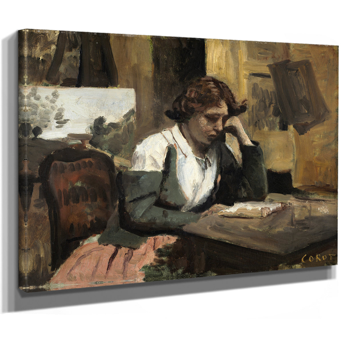 Woman Reading the Studio By Camille Corot