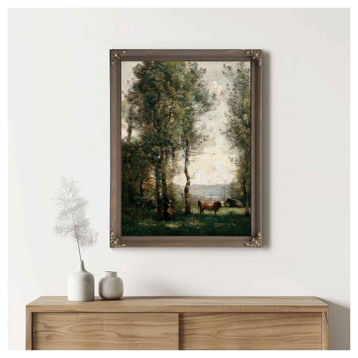 Wooded Landscape Cows a Clearing By Camille Corot