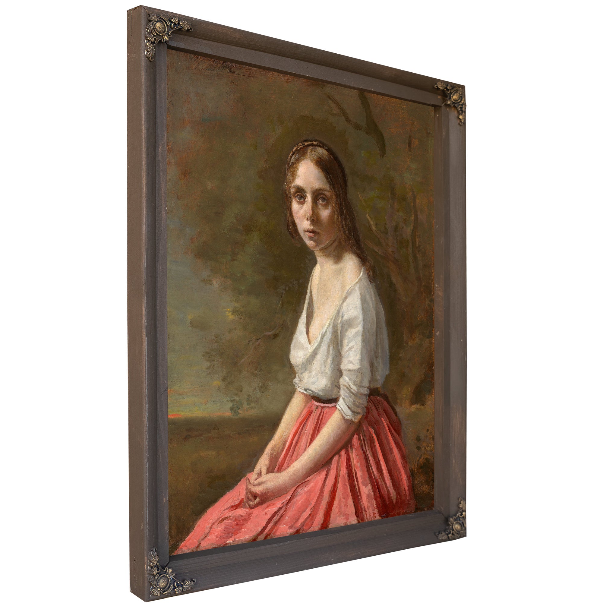 Young Woman a Pink Skirt By Camille Corot