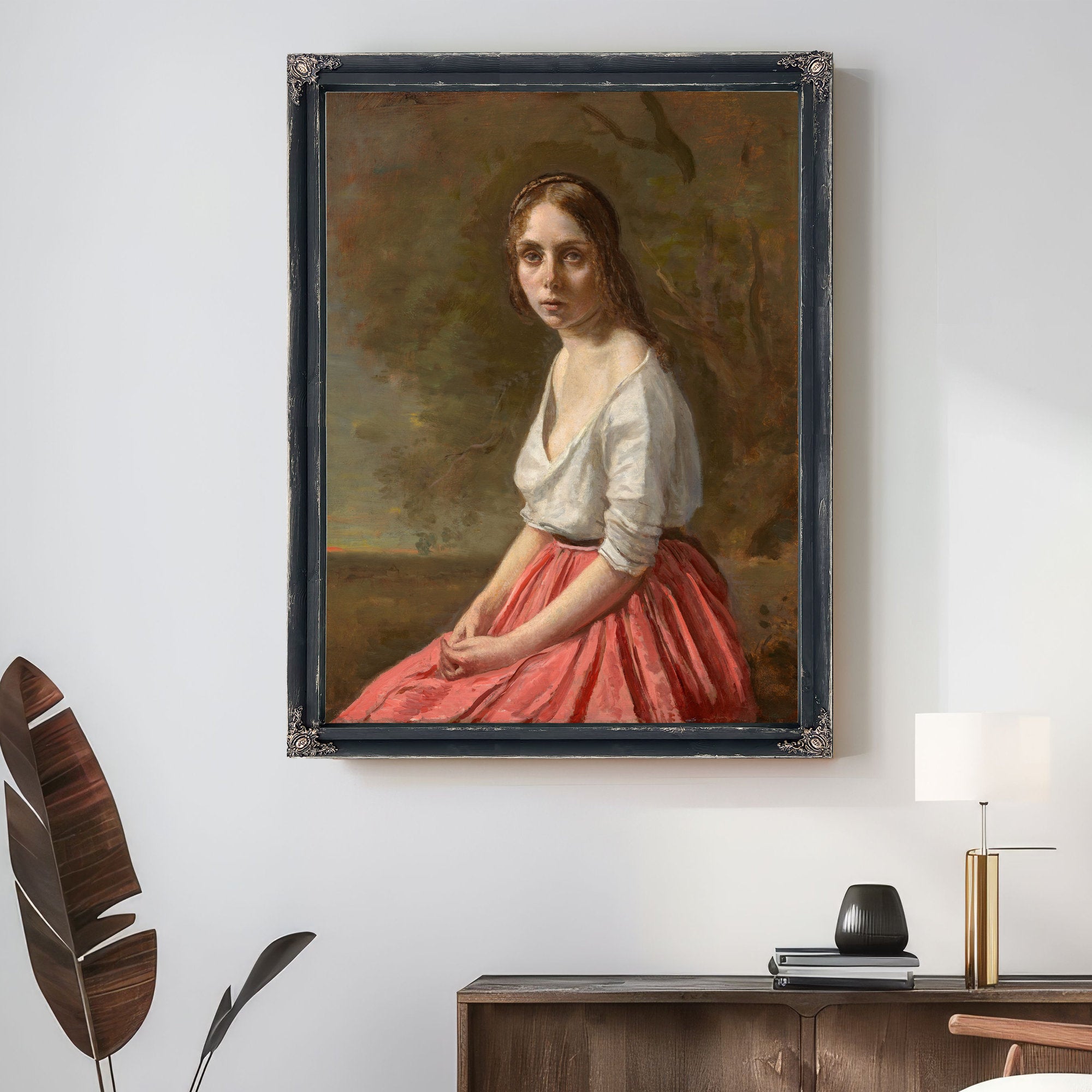 Young Woman a Pink Skirt By Camille Corot