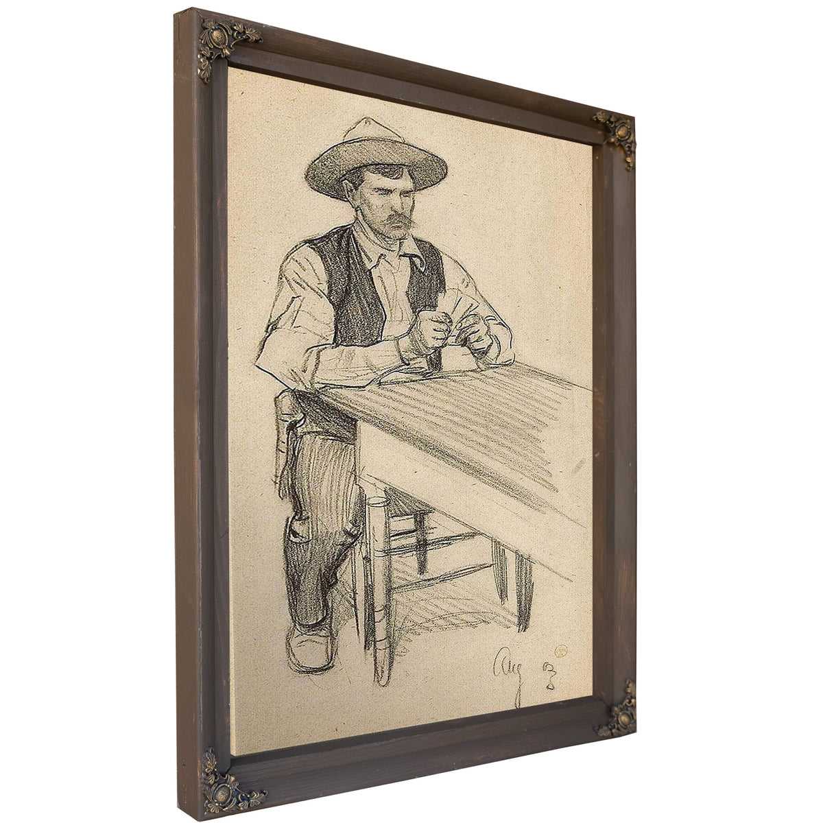 Card Player; Portrait Of A Young Native American 1900 (A Pair) By Maynard Dixon