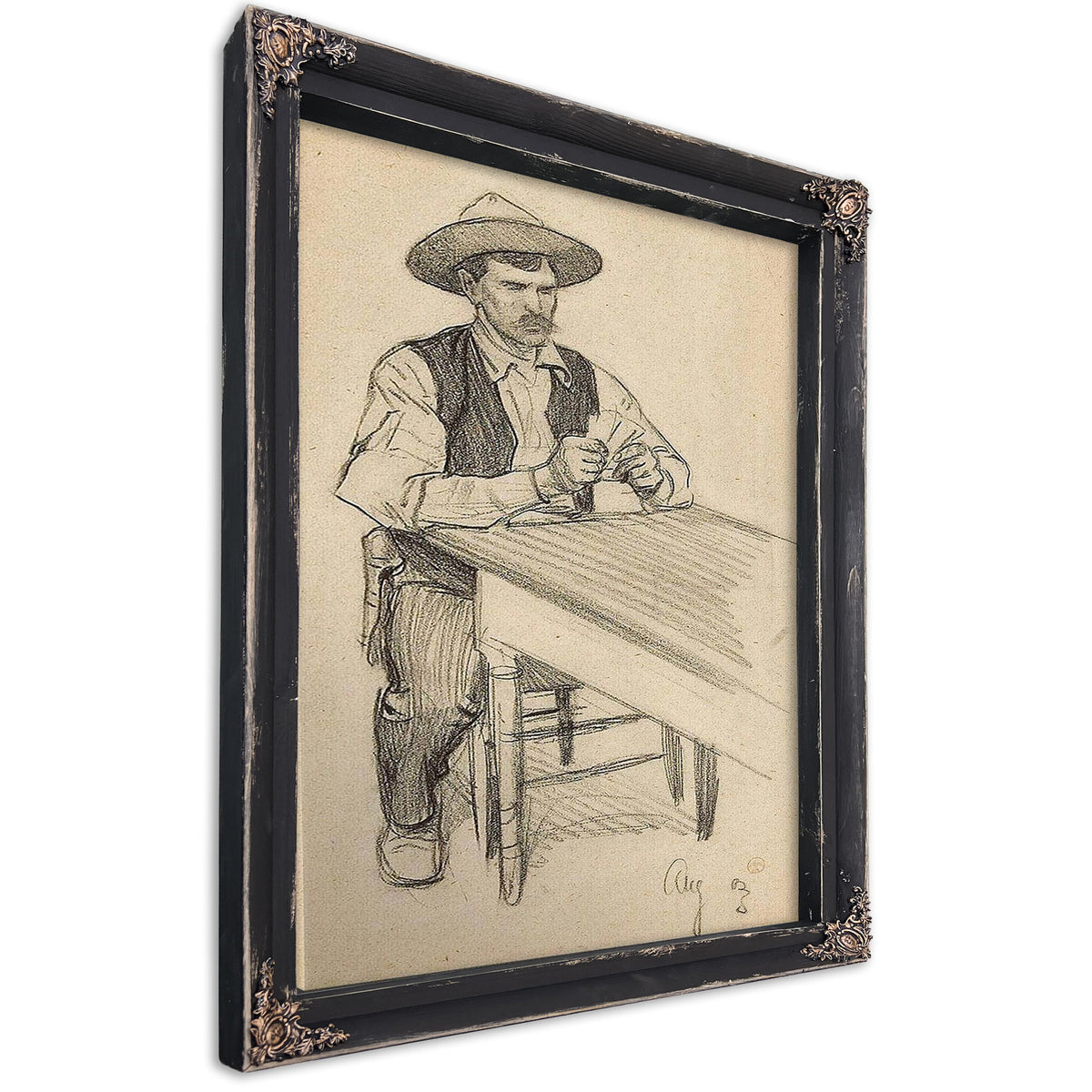 Card Player; Portrait Of A Young Native American 1900 (A Pair) By Maynard Dixon