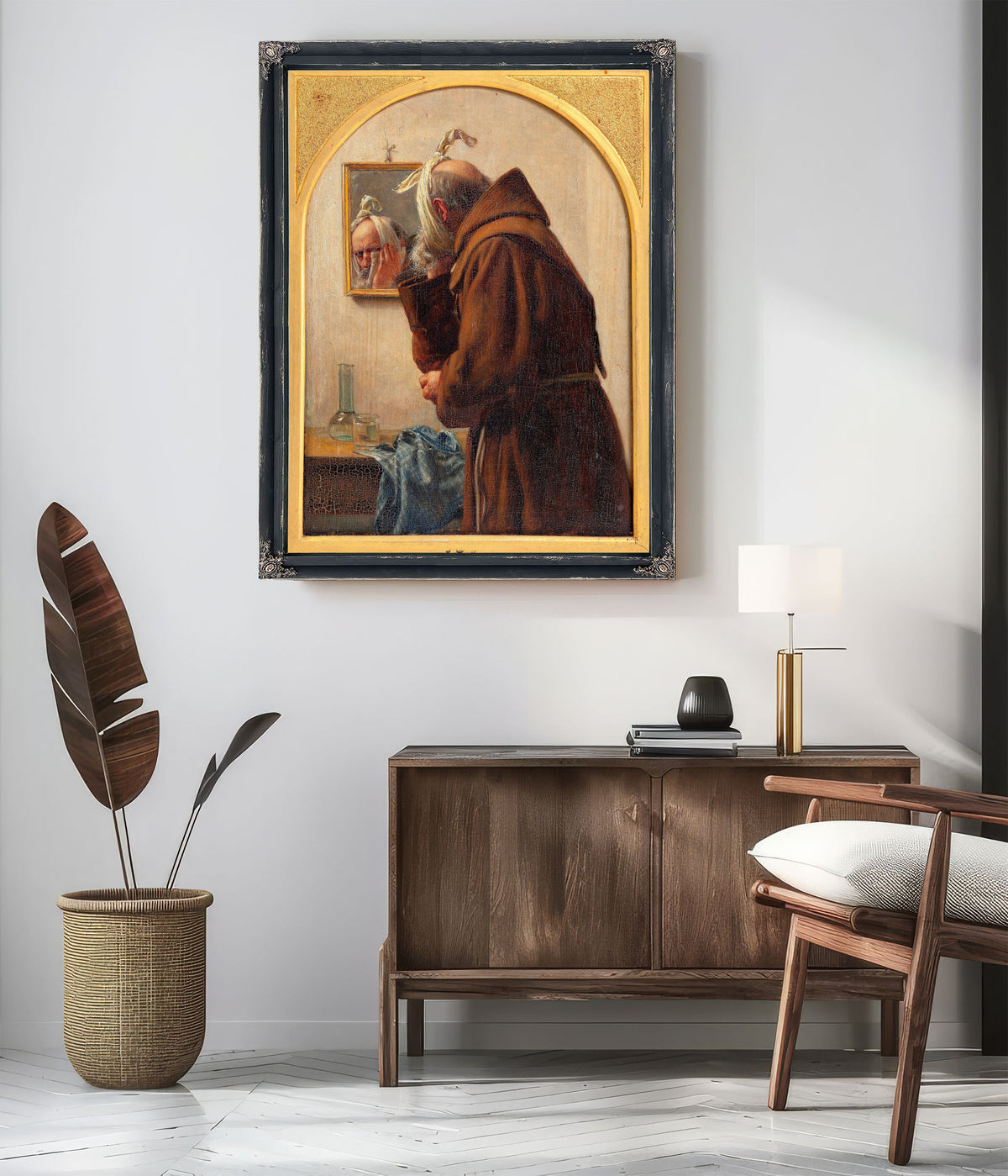 A Monk Examines Himself a Mirror By Carl Bloch