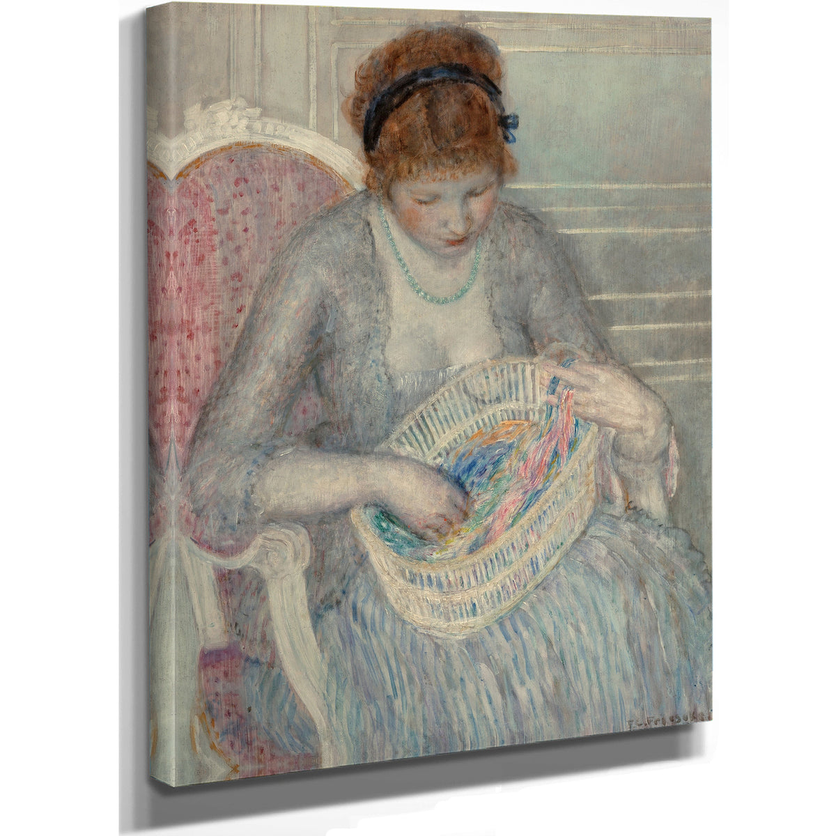 Girl a Basket Ribbons By Carl Frieseke