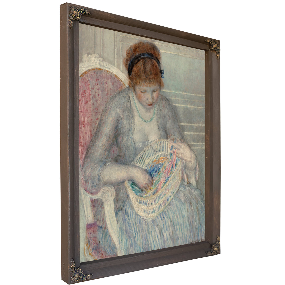 Girl a Basket Ribbons By Carl Frieseke