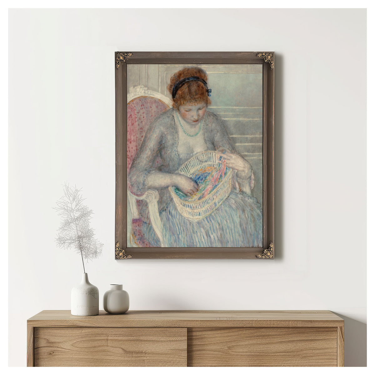 Girl a Basket Ribbons By Carl Frieseke