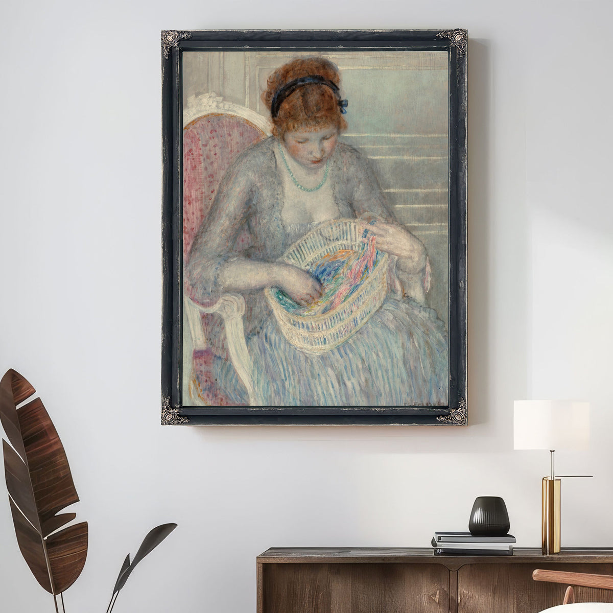 Girl a Basket Ribbons By Carl Frieseke